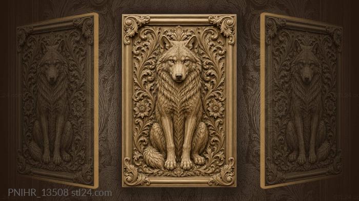 Wolf sitting within swirling foliage 3d STL model