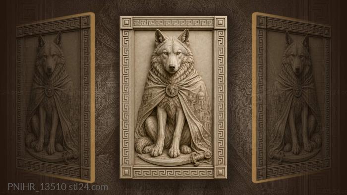 Wolf with face medallion and curved sword 3d STL model