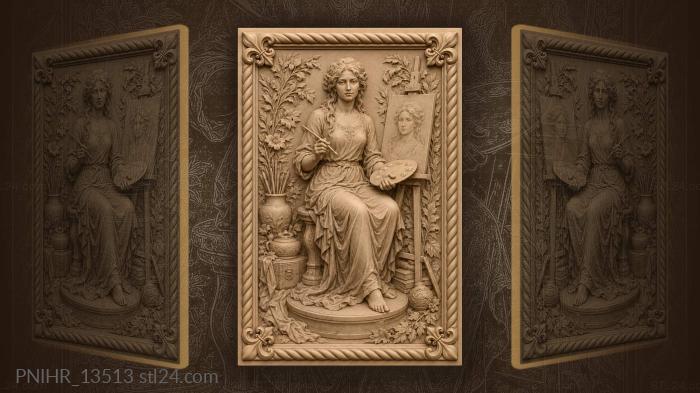 Artist with palette and self-portrait 3d STL model