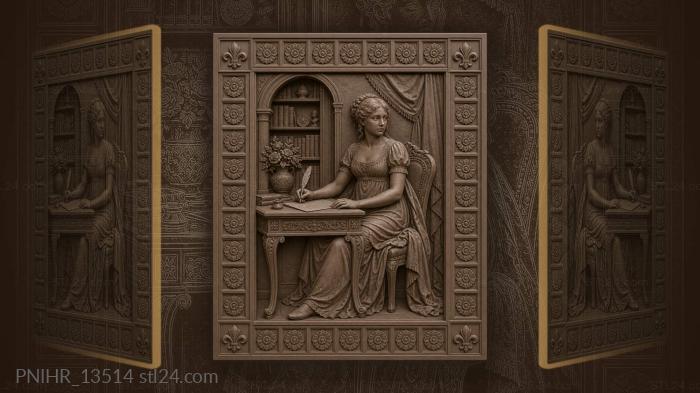 Lady with letter and flowers 3d STL model