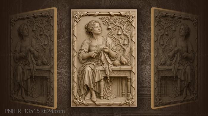 Lady with scissors and songbird 3d STL model