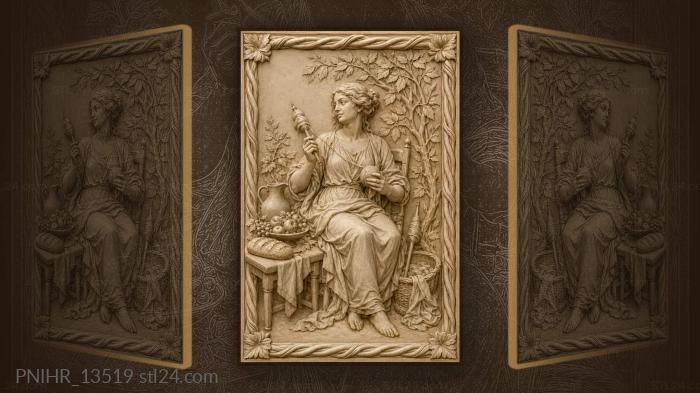 Woman with spindles by a table of fruit 3d STL model