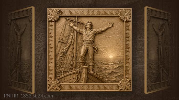 Captain embracing sunset ocean voyage 3d STL model