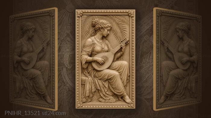 Lute player beneath palm fronds 3d STL model