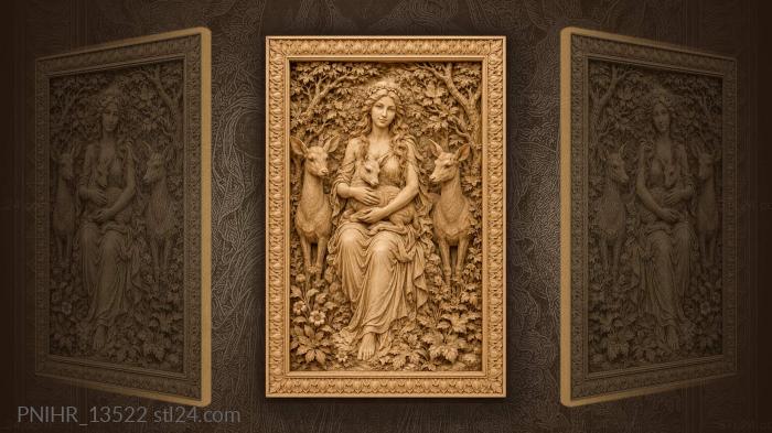 Woman holding a fawn among deer 3d STL model