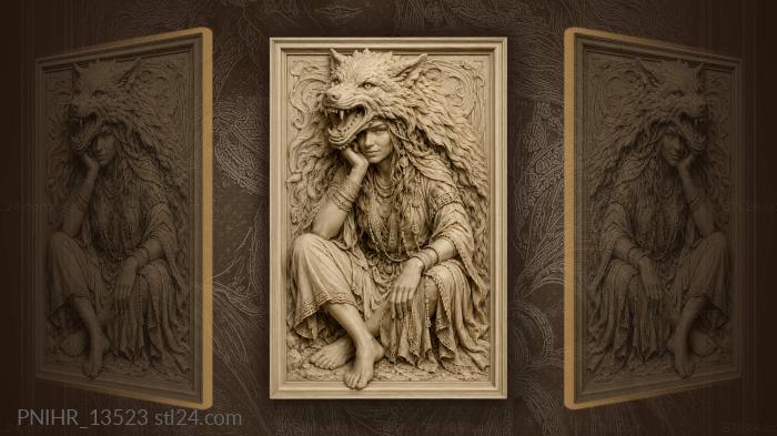 Woman and wolf spirit merging 3d STL model