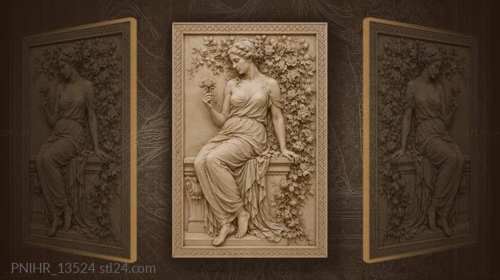 Girl by a stone seat among roses 3d STL model