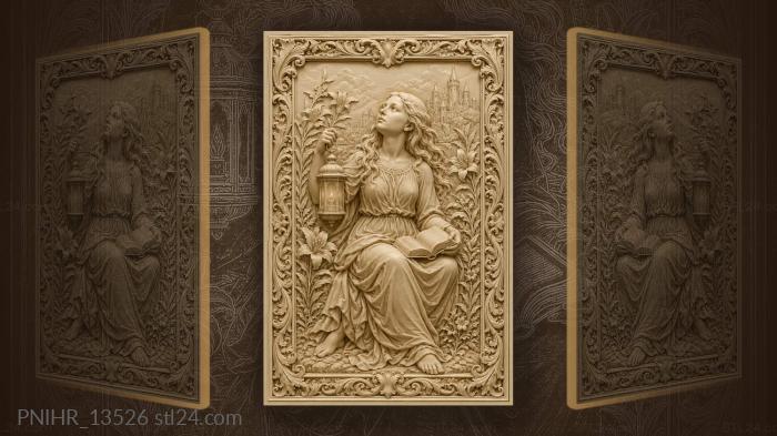 Girl with a lantern near a castle 3d STL model