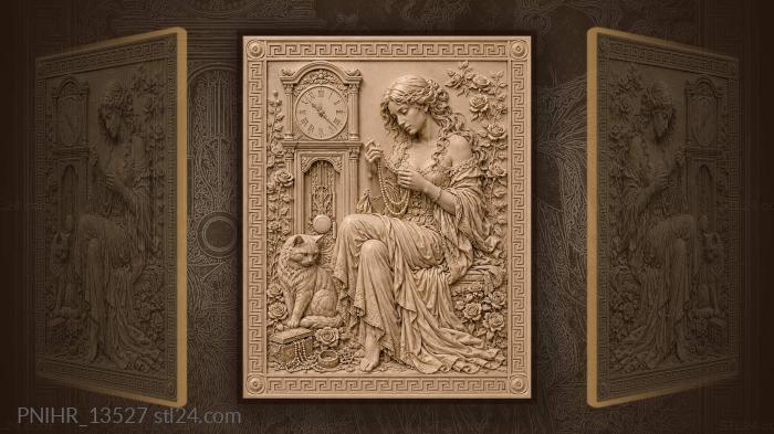 Pearls in her hands by the tall clock 3d STL model