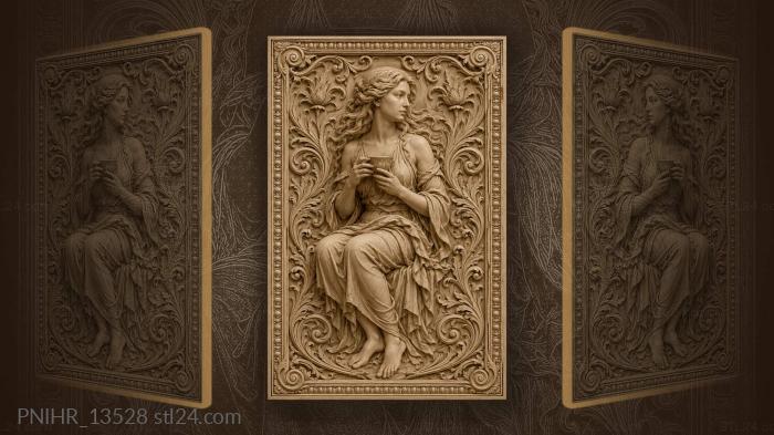 Ornate cup held by a seated woman 3d STL model