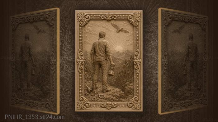 Man with hourglass mountain sunrise 3d STL model