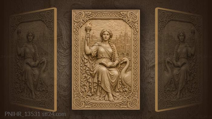Lady with book and swan 3d STL model