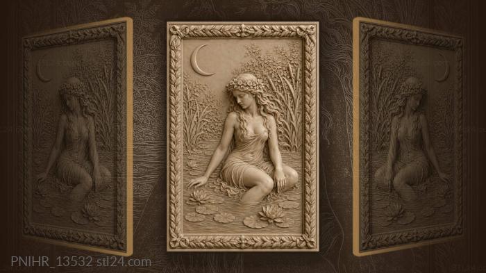 Nymph among lily pads under a crescent 3d STL model