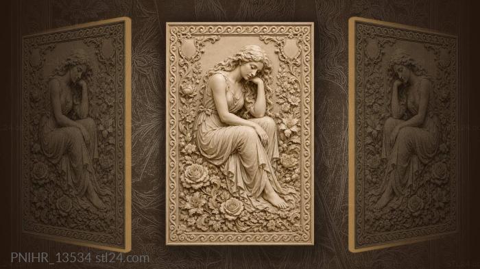Woman among roses quiet contemplation 3d STL model