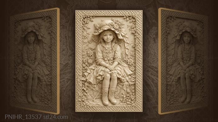 Girl with floral hat daydreaming 3d STL model
