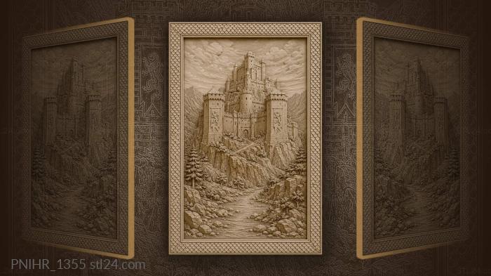 Twin square towers above river boulders 3d STL model