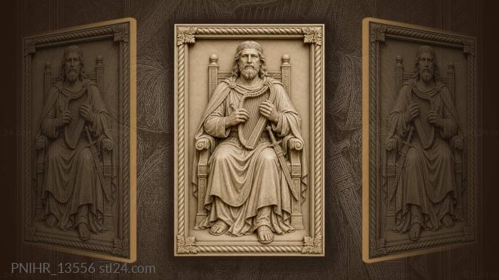 Bearded harper with sword on chair 3d STL model