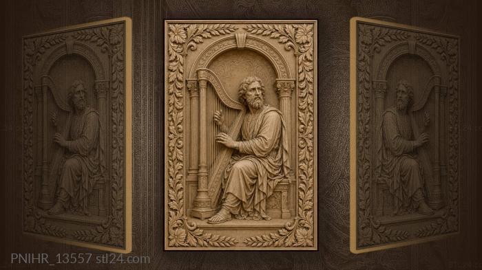 Harpist among ancient architectural elements 3d STL model