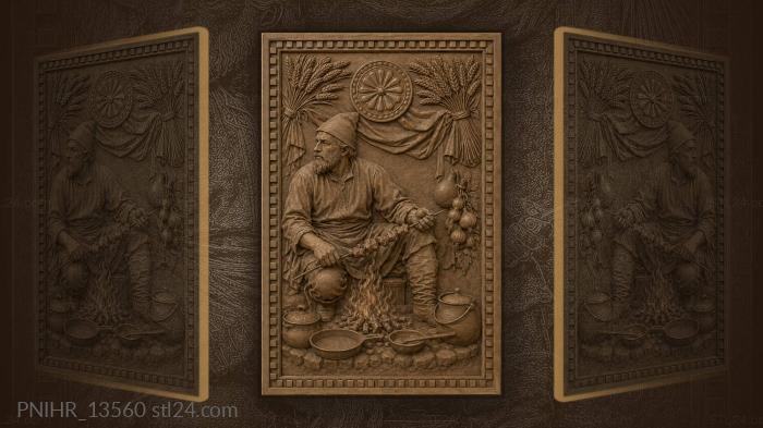 Old man with roasted meat offering 3d STL model