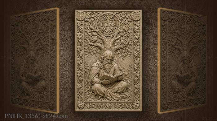 Elder with a book beneath yggdrasil tree 3d STL model
