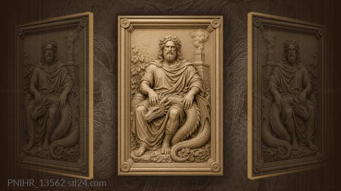 Leaf crowned man taming a dragon 3d STL model
