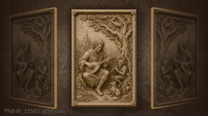 Minstrel with tree and castle 3d STL model