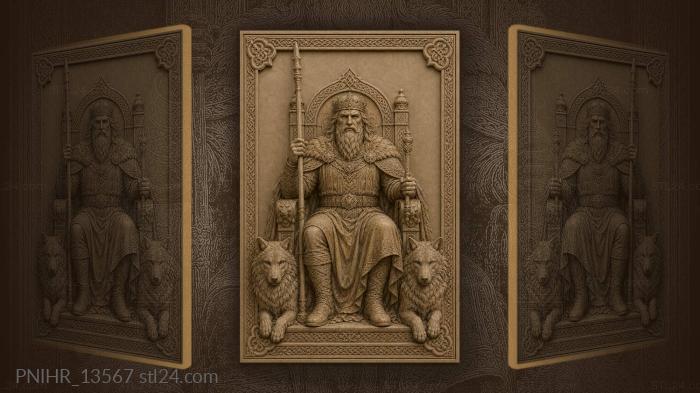 King with wolves and staff 3d STL model