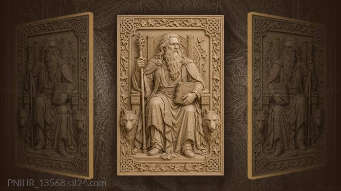 Wise old man with wolf guardians 3d STL model