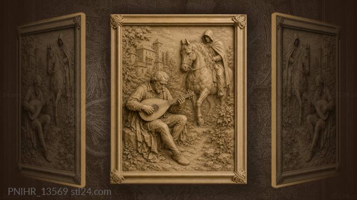 Old man with lute mysterious rider 3d STL model