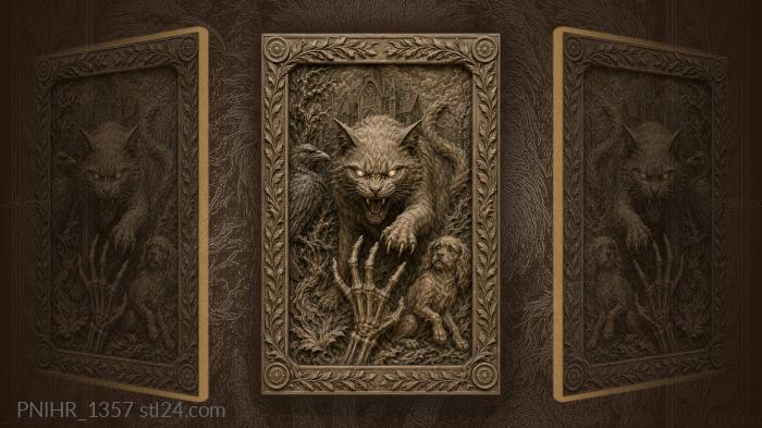 Cat snarling at a skeletal hand 3d STL model