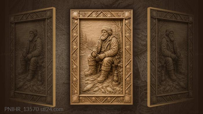 Winter fisherman with catch lantern 3d STL model
