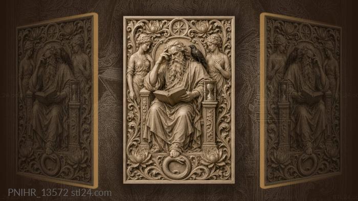 Merlin with a raven reading a book by the hourglass 3d STL model