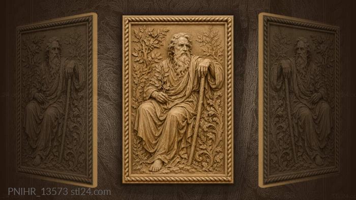 Leafy branch in one hand and a staff 3d STL model