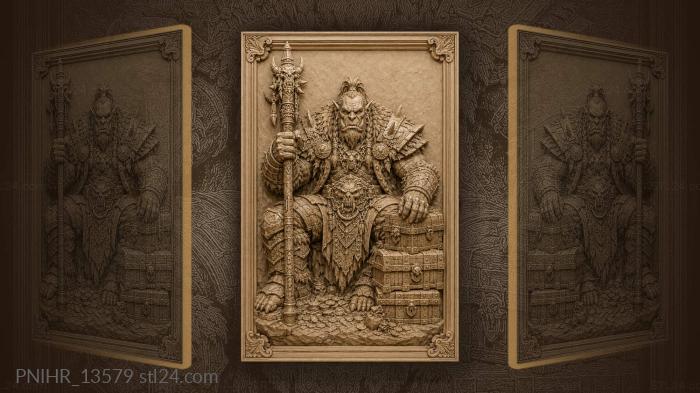 Orc warrior guarding golden treasure 3d STL model