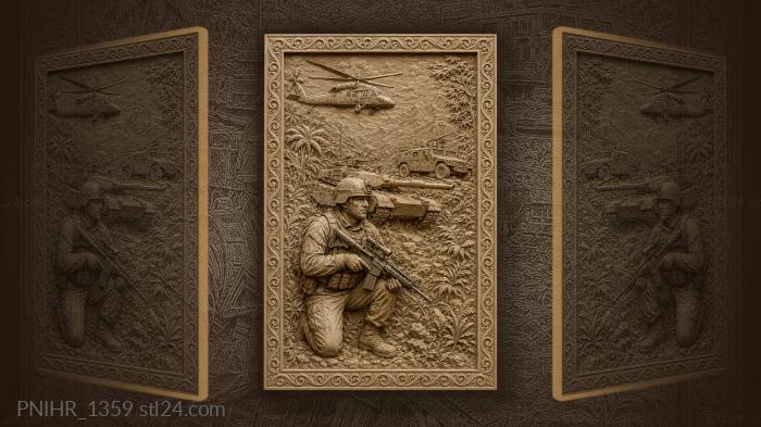 Tank, soldier, helicopter military action 3d STL model