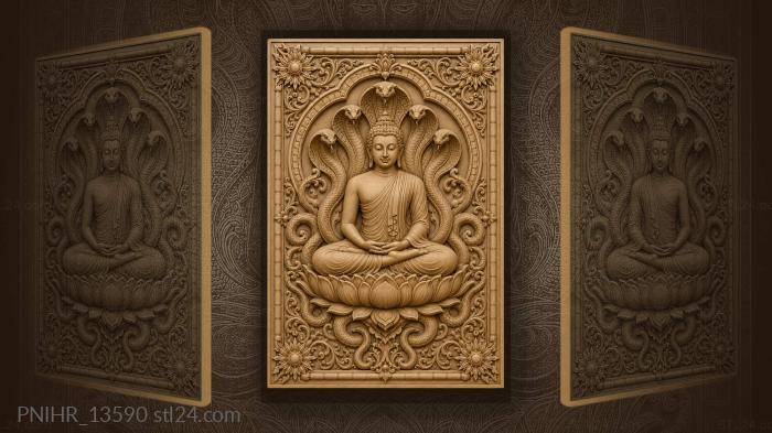 Buddha with cobra canopy lotus 3d STL model