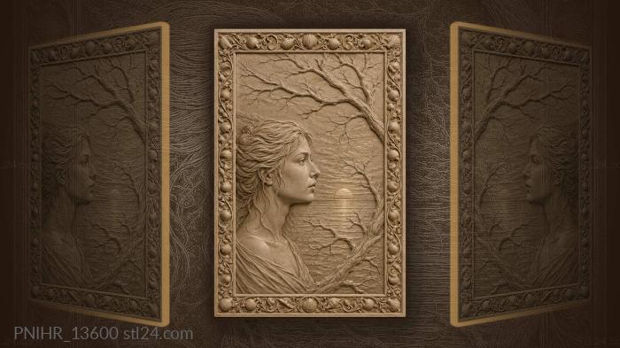Sunset silhouette woman tree branch 3d STL model