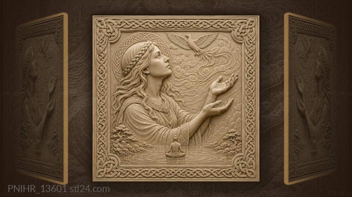 Meditating figure on the water below a bird 3d STL model