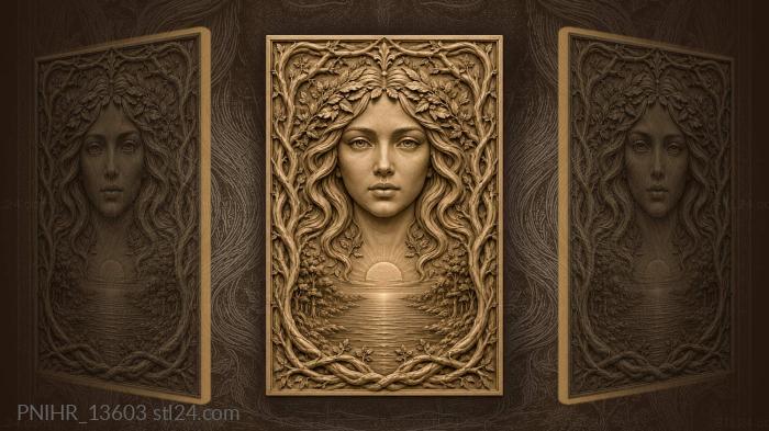 Woman with branches sunset face 3d STL model