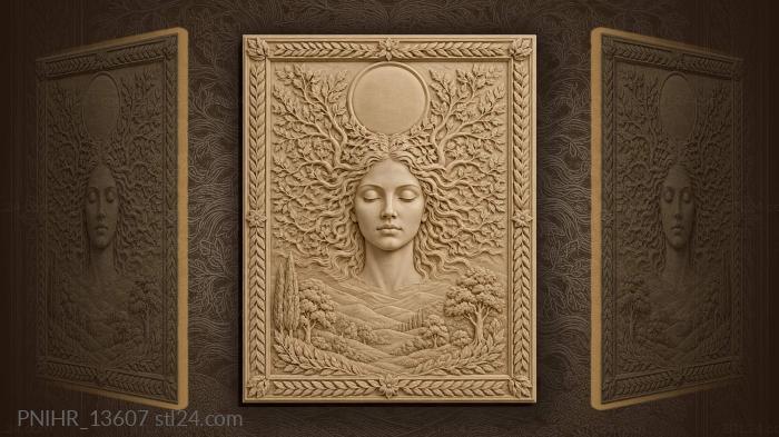 Woman with sun and hills 3d STL model