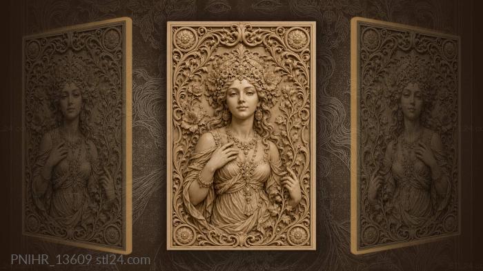 Face in headdress among winding tendrils 3d STL model