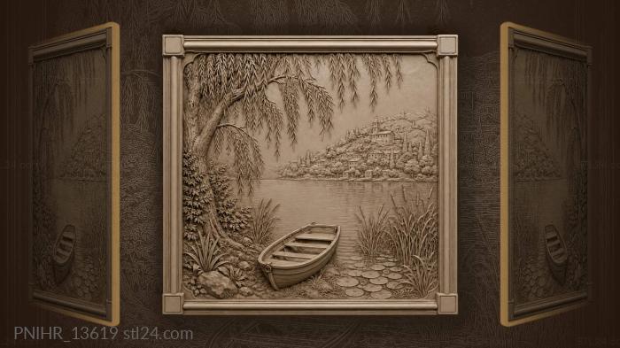 Lakeside village peaceful summer scene 3d STL model