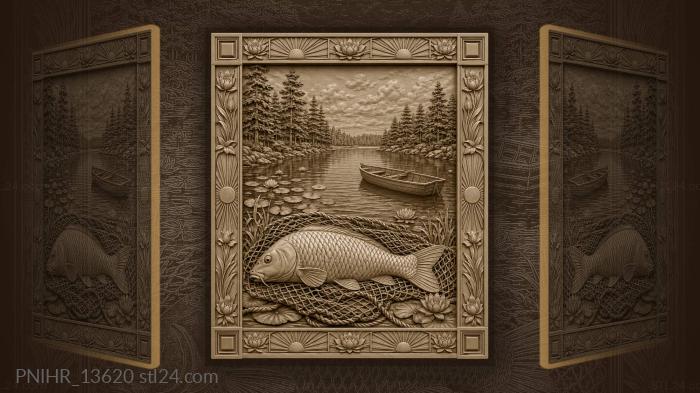 Lakeside carp with peaceful rowboat 3d STL model