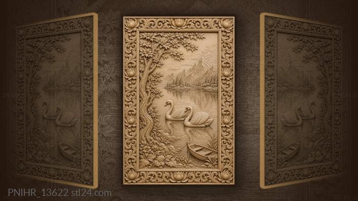 Lakeside swans calm mountain reflection 3d STL model
