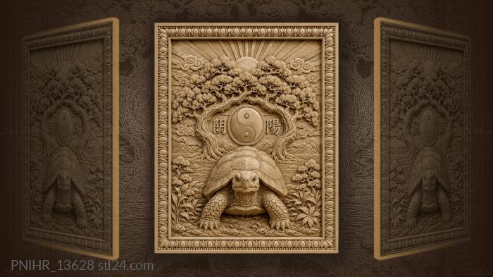 Tortoise tree and rising sun 3d STL model