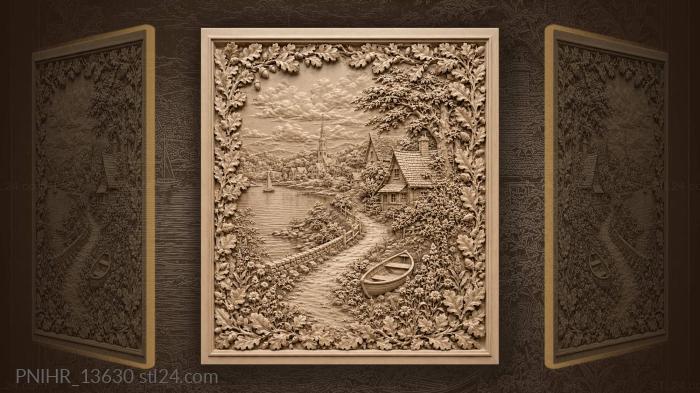 Path to a cottage and a moored boat 3d STL model