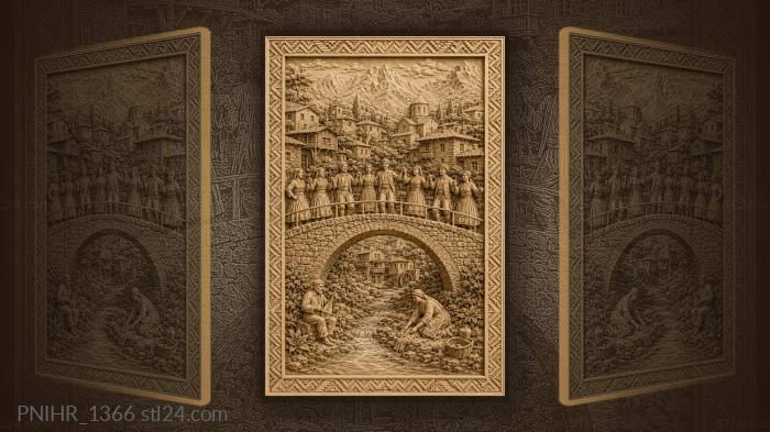 Villagers dancing hand in hand on bridge 3d STL model
