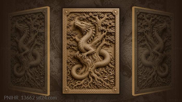 Serpent coils through foliage around ancient tree 3d STL model