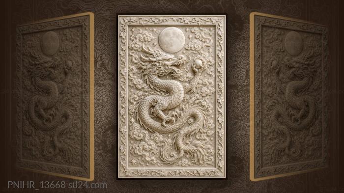 Dragon holding a pearl beneath the moon 3d STL model