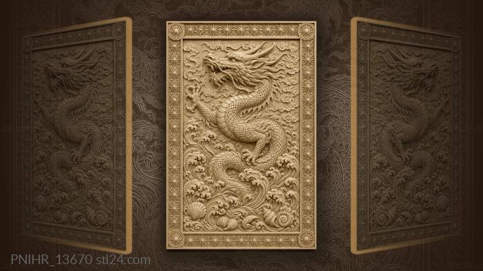 Dragon rising from waves among seashells 3d STL model
